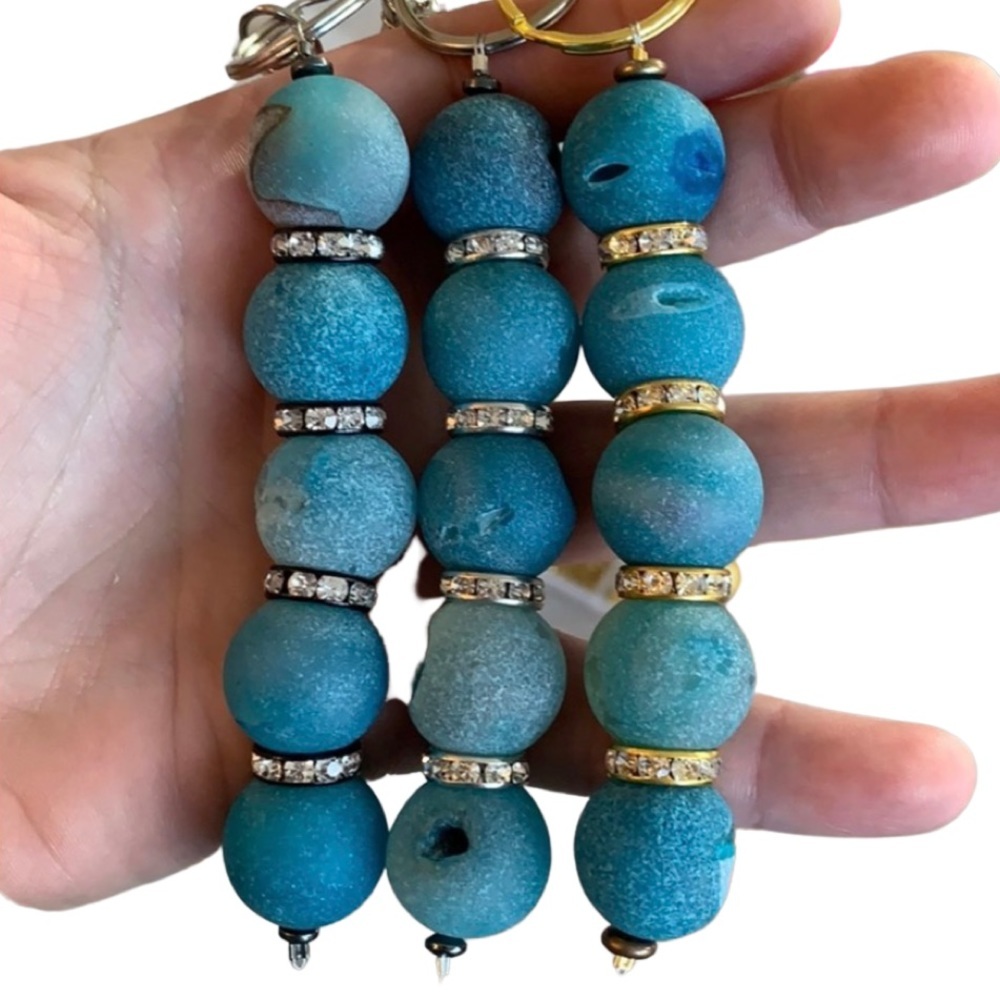 Blue druzy beaded keychain